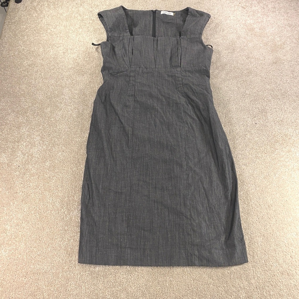Calvin Klein Sheath Dress Womens 8 Charcoal Gray Square Neck Pleated Sleeveless
